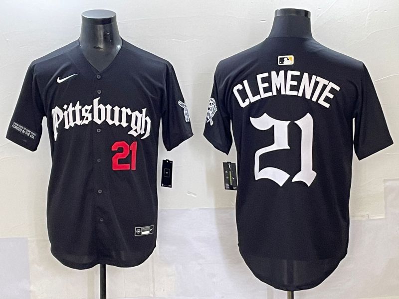 Men 2025 Pittsburgh Pirates #21 Clemente Black Five generations Joint Name Nike MLB Jersey style 5